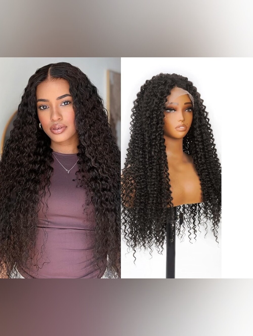 13x4 Deep Wave HD Lace Front Synthetic Wig Pre Plucked Glueless Dark Brown 28"